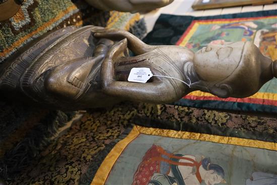 A large Burmese sculpted marble seated figure of Buddha, 18th/19th century H. 70cm, loss to ushnisha